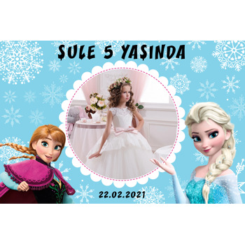 Elsa ve Anna ile Kar Taneleri Temalı Resimli Doğum Günü Magnet