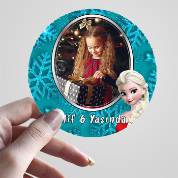 Elsa Yılbaşı Mavi Fon Temalı Resimli Parti Sticker