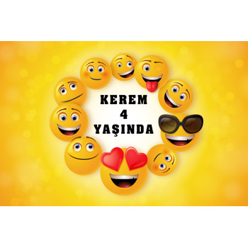 Emoji Çerçeve ile Sarı Fon Temalı Doğum Günü Magnet