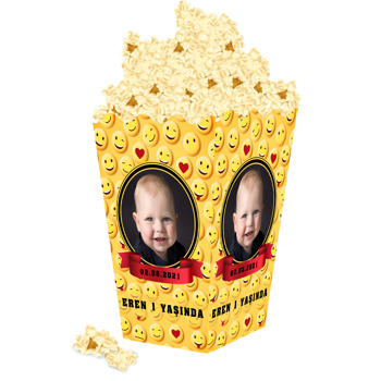 Emoji Surat Fon ile Kırmızı Kurdele Temalı Popcorn Kutusu