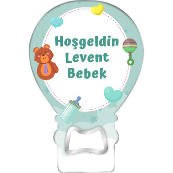 Erkek Ayıcık Yeşil Bulut Fon Temalı Balon Magnet Açacak