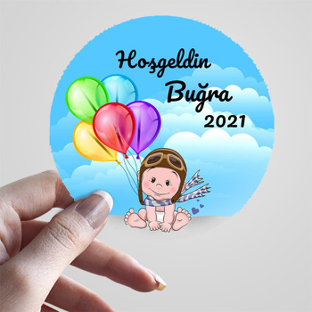 Erkek Bebek ile Renkli Balonlar Temalı Sticker