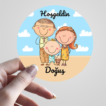 Erkek Çocuklu Aile ile Mavi Bulutlar Temalı Sticker