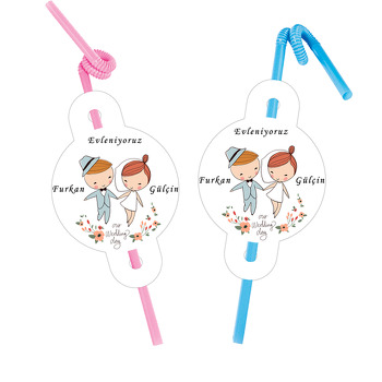 Evlilik Temalı Pipet ve Kartı