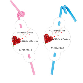 Evlilik ve Nişan Temalı Pipet ve Kartı