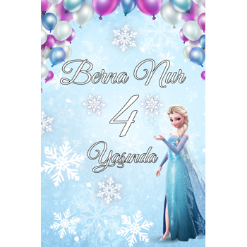 Frozen Buz Fon ve Balonlar Temalı Doğum Günü Magnet