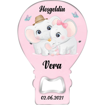 Fil Ailesi Pembe Fon Temalı Balon Magnet Açacak