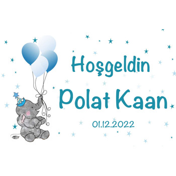 Fil ve Balonlu Hoşgeldin Bebek Temalı Plastik Doğum Günü Magnet