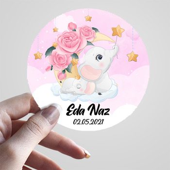 Filler ile Güllü Ay Pembe Fon Temalı Sticker