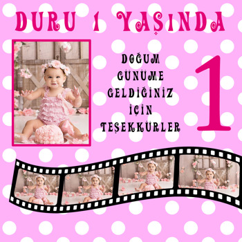 Film Şeridi ve Pembe Puantiye Temalı Kare Parti Afiş