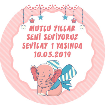 Fiyonklu Pembe Fil Temalı Sticker