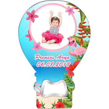 Flamingo Pembe Çiçek Temalı Balon Magnet Açacak