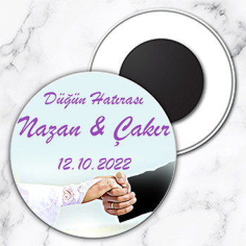 Gelin Damat El Ele Temalı Daire Plastik Magnet