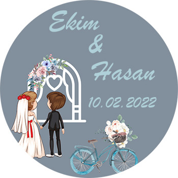 Gelin Damat ile Mavi Bisiklet Temalı Sticker