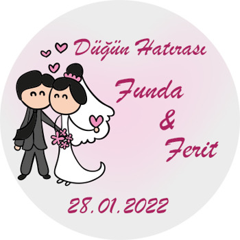 Gelin Damat ile Pembe Buketler Temalı Sticker