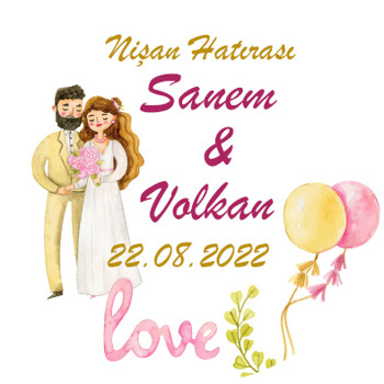 Gelin Damat ile Pembe Sarı Balonlar Temalı Sticker