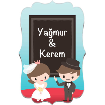 Gelin Damat ile Siyah Çerçeve Pano Temalı Özel Kesim Magnet