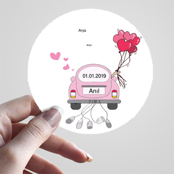 Gelin Damat Pembe Arabalı Temalı Söz Nişan Nikah Sticker