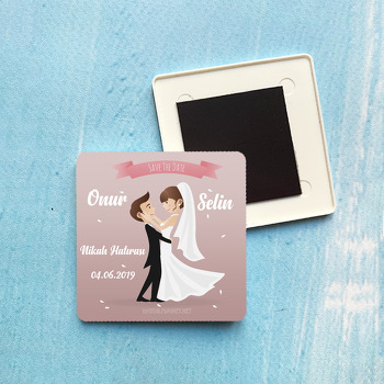 Gelin Damat Temalı kare Plastik Kare Magnet