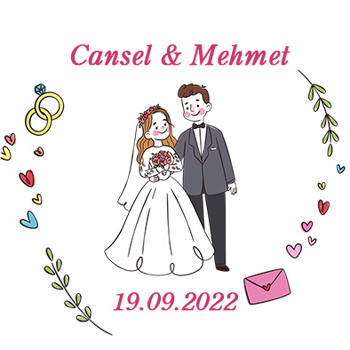 Gelin Damat ve Aşk Mektupları Temalı Akrilik Daire Magnet