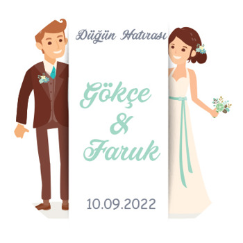 Gelin ile Damat ile Beyaz Şerit Temalı Sticker