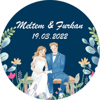 Gelin ile Damat Lacivert Fon Temalı Sticker