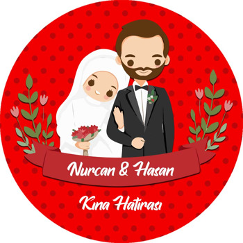 Gelin ve Damat Kırmızı Puantiyeli Fon Temalı Sticker