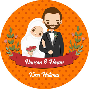 Gelin ve Damat Turuncu Puantiyeli Fon Temalı Sticker