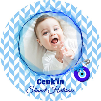 Geometrik Fonda Mavi Dalga Çerçeve ile Sünnet Nazarlık Temalı Sticker