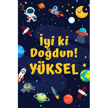 Gezegenler ile Sevimli Astronot Temalı Doğum Günü Magnet