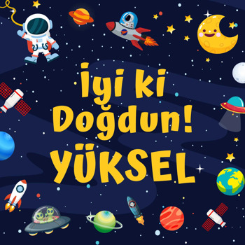 Gezegenler ile Sevimli Astronot Temalı Kare Doğum Günü Parti Afiş