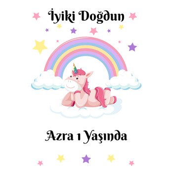 Gökkuşağı Altında Hayalperest Unicorn Temalı Doğum Günü Magnet