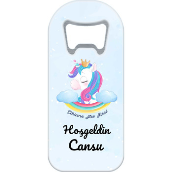 Gökkuşağında Unicorn Mavi Fon Temalı Uzun Magnet Açacak