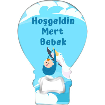 Gökyüzünde Leylek ile Erkek Bebek Temalı Balon Magnet Açacak