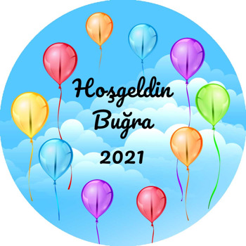 Gökyüzünde Renkli Balonlar Temalı Akrilik Daire Magnet