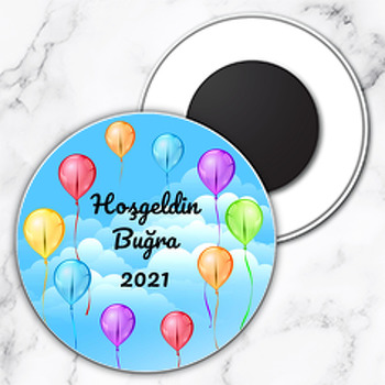 Gökyüzünde Renkli Balonlar Temalı Daire Plastik Magnet