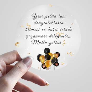 Gold Balon ve Confetti Temalı Yeni Yıl Sticker