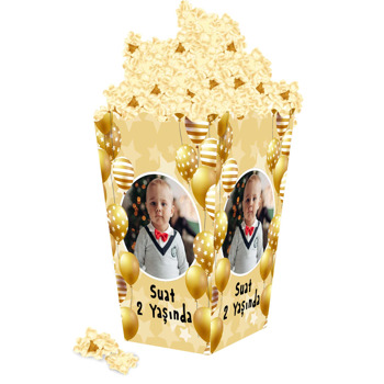 Gold Balonlar ile Yıldızlı Fon Temalı Popcorn Kutusu