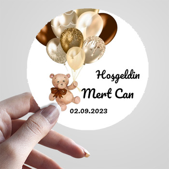 Gold Balonlu Ayıcık Temalı Sticker