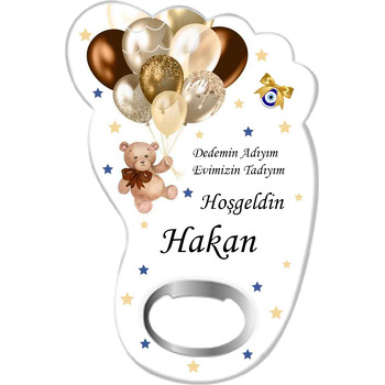 Gold Balonlu Ayıcık Yıldız Fon Temalı Ayak İzi Magnet Açacak