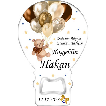 Gold Balonlu Ayıcık Yıldız Fon Temalı Balon Magnet Açacak