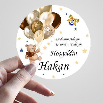 Gold Balonlu Ayıcık Yıldız Fon Temalı Sticker