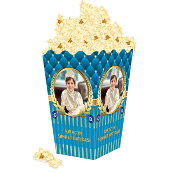 Gold Başak Dalı Çerçeve ile Mavi Pırlanta Fon Temalı Popcorn Kutusu