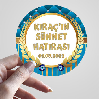 Gold Başak Dalı Çerçeve ile Mavi Pırlanta Fon Temalı Sticker