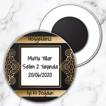 Gold Desen Temalı Daire Plastik Hediyelik Magnet