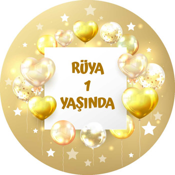 Gold Işıltılı Balonlar ile Yıldızlar Temalı Sticker