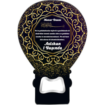 Gold Kıvrımlı Çerçeve ile Nazar Duası Temalı Balon Magnet Açacak