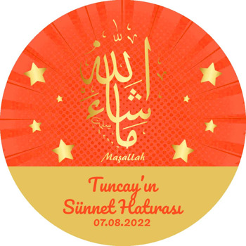 Gold Maşallah ile Kırmızı Fonda Sünnet Temalı Sticker