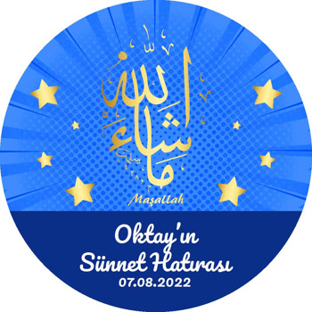 Gold Maşallah ile Mavi Fonda Sünnet Temalı Sticker