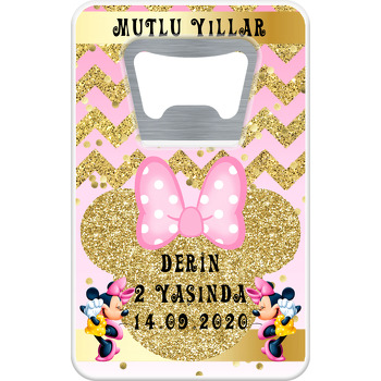 Gold Minnie Mouse 2 Temalı Dikdörtgen Magnet Açacak